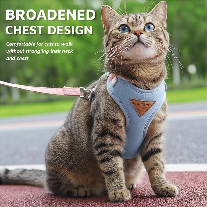 Escape-Proof Cat Harness and Leash Set - Adjustable and Comfortable - Ideal for Walking Cat Outdoors - Fits Small Dogs, Kittens, Medium, and Large Cats (Blue, L)
