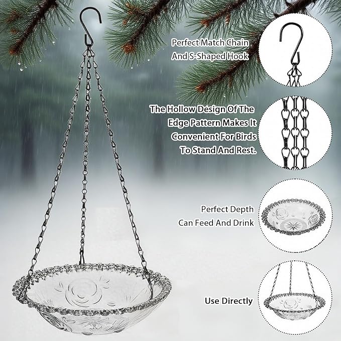 2-Pack Hanging Bird Baths and Feeders for Outdoors, Grey Plastic Bird Water Bowls for Garden and Yard Use