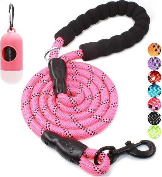 BAAPET 2/4/5/6 FT Dog Leash with Comfortable Padded Handle and Highly Reflective Threads for Small Medium and Large Dogs (6FT-1/2'', Pink)