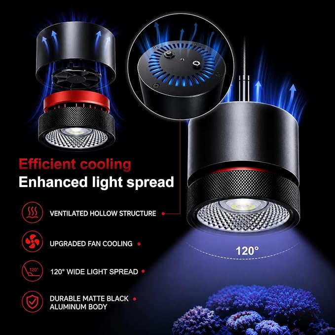 FZONE AXON 72W Reef Light, Saltwater Light with APP-Controlled 8-Channel and Master-Slave Group Control, Aquarium Marine led Light for SPS & LPS Corals, Marine Tanks, Fish Tank(Hanging Kit)