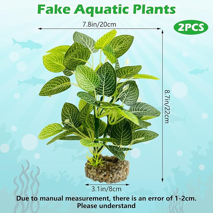 Hamiledyi Silk Aquarium Plants 8.7" Tall Artificial Green Plants for Fish Tank Aquarium Fake Aquatic Plant Lifelike Water Grass Ornament for Fish Tank(2PCS,Style B)