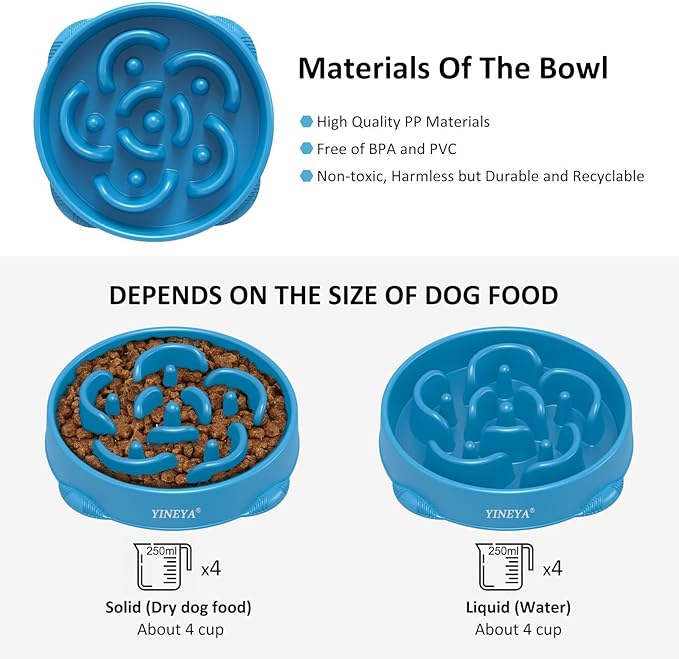 YINEYA 4 Cups Slow Feeder Dog Bowls Large Breed, Anti-Choking Pet Supplies, Maze Dog Food Bowl, Puzzle Feeder That Slow Down Eating