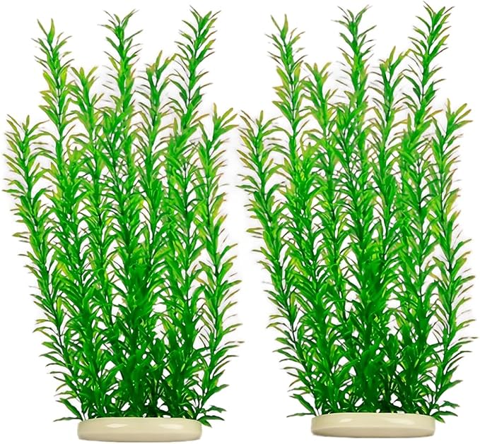 DSkoiph 2 pcs Aquarium Decor Plastic Plants Extra Large 21 Inches Artificial Fish Tank Plants Tall Fish Tank Decorations Artificial Green Water Plants (Green)