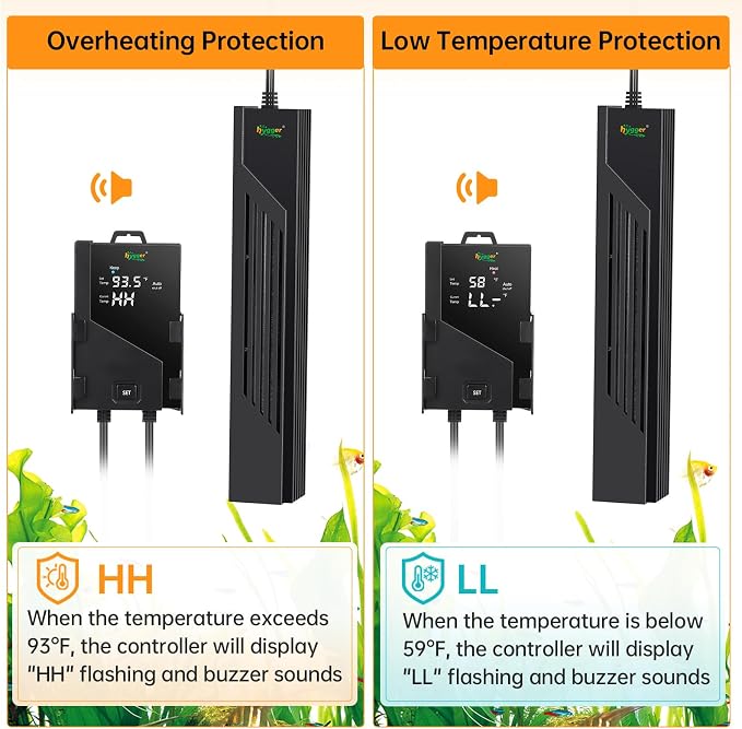 hygger Aquarium Heater with Intelligent Temperature Controller, 200W for 27-53 Gallon Submersible Fish Tank Heater with Leaving Water Automatically Stop Heating System, for Freshwater Saltwater