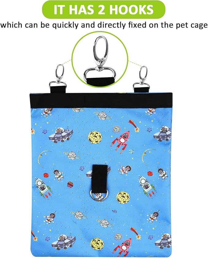 Rabbit Hay Feeder Bag Guinea Pigs Hanging Hay Rack Manger Holder Dispenser Small Animal Feeder Storage Pouch for Bunny Chinchilla Hamster (Pattern Blue, 2 Windows)