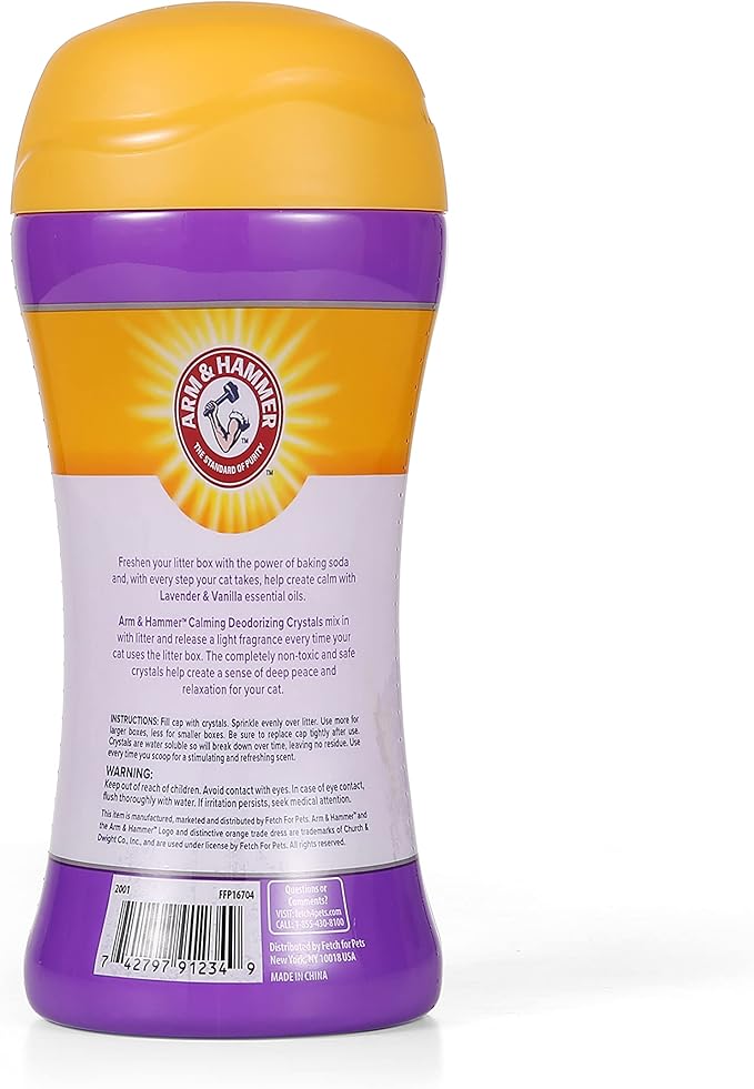 Arm & Hammer Cat Litter Deodorizing Crystals with Baking Soda, Odor Neutralizer, Dissolving Litter Box Deodorizer for Cat Odor Control, Lavender and Vanilla Scent, 15 Oz