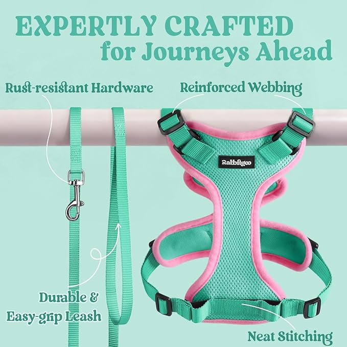 rabbitgoo Cat Harness and Leash for Walking, Escape Proof Soft Adjustable Vest Harnesses for Cats, Easy Control Breathable Reflective Strips Jacket, Green&Pink, XXS