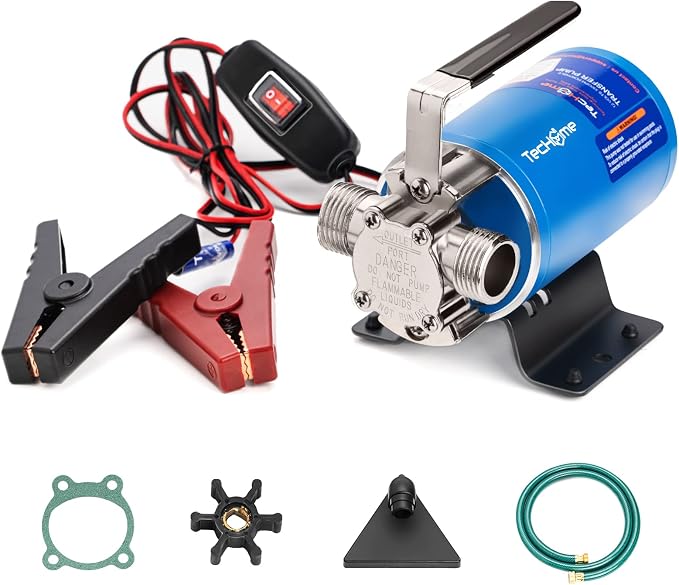 TecHome 12V Water Transfer Pump Water Pump Portable Electric Utility Pump. | 1/10HP 330GPH，with ON/OFF Switch and Suction Hose Kit.