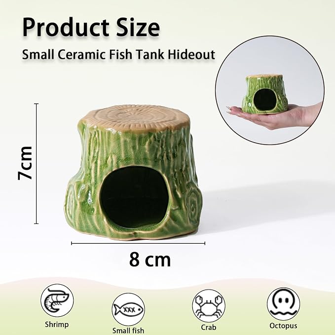 Ceramic Aquarium Decor Natural Tree Green Betta Fish Tank Cave | Smooth-Surface Safe for Fish Hiding & Breeding, Easy-Clean, No Assembly, for Play & Rest,Fits 2.5-5 Gallon Fish Tanks