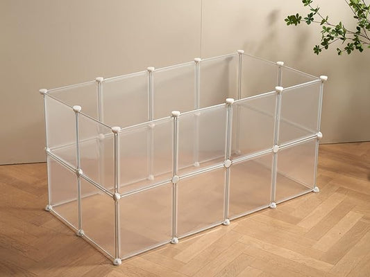 LURIVA Transparent Clear Small Animal Playpen, Guinea Pig Cages, Puppy Dog Playpen, Pet Playpen, Rabbit Bunny Indoor Outdoor Fence Pen Enclosure, White Clear Plastic Playpen,12 X 12 Inch, 24 Panels