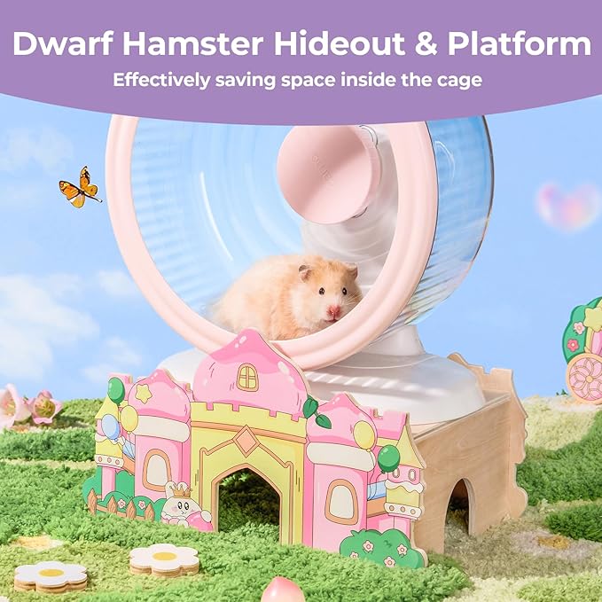 mini&moe Hamster Houses and Hideouts – Wooden Hamster Hideout Small Animal Habitat Decor Shelter with Platform for Dwarf Gerbils Chinchilla Rat Mouse