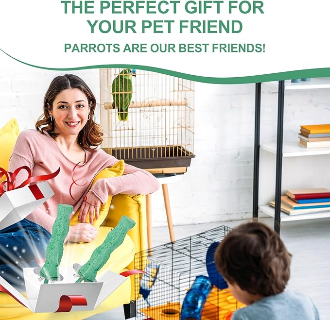 2pcs Bird Beak Grinding Stone, Parrot Cage Perch Stand Bird Claw Trimming & Chewing Toy Accessories for Budgies Parakeets Cockatiels Conures Supplies (Green)