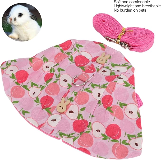 Rabbits Harness Leash Cute Breathable Pet Chest Traction Rope Set for Guinea Pigs Hedgehogs Soft Cotton Cloth Nylon Webbing Stylish Outfit (M)