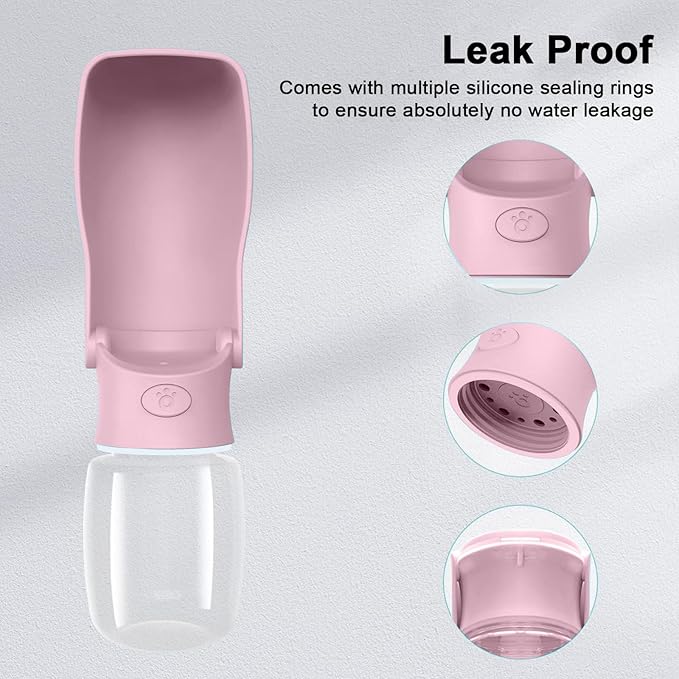 Portable Dog Water Bottle for Walking – 19oz / 12oz Foldable Pet Water Dispenser for Puppies, Medium & Large Dogs – Leak Proof Travel Water Bowl for Small Animals Dog Accessories(12OZ Pink)