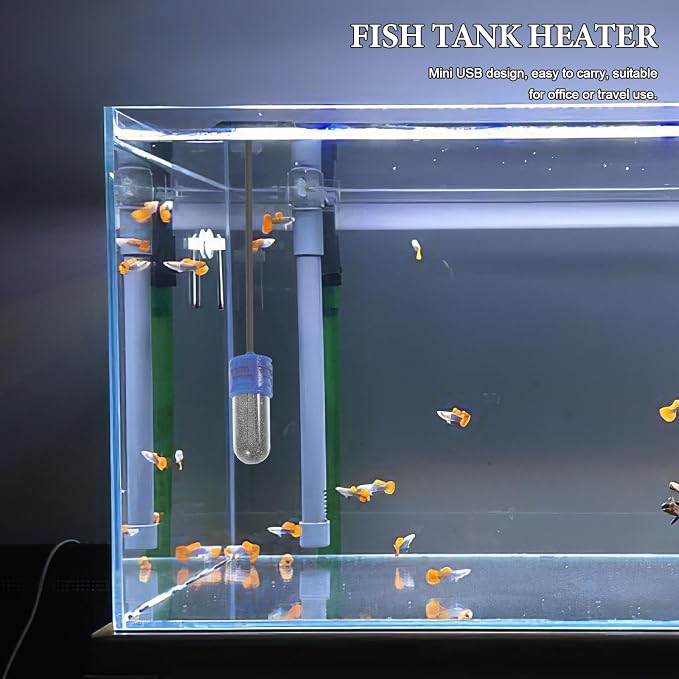 Abaodam Mini Aquarium Heater for Fish Bowls and Betta Fish, USB Powered Auto Temperature Control, Black Plastic and Glass Design, Space-Saving Heater for Small Home Aquatic Environments