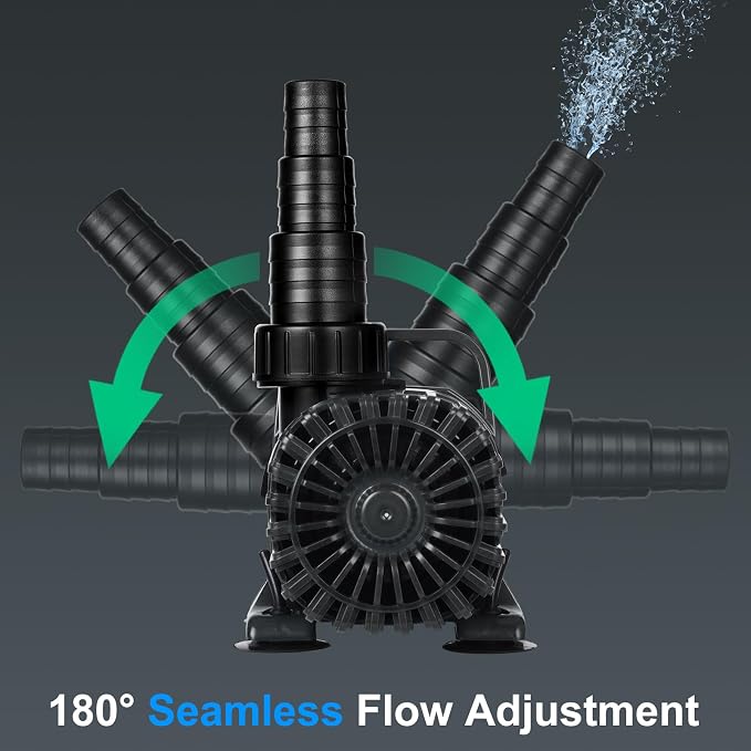 1800 GPH Pond Pump for Fish Pond Fountain & Waterfall, 14ft Lift | 100W Submersible Water Pump, 180° Rotatable Outlet, Filter Bag & 20FT Power Cord, Ultra-Quiet, UL Listed