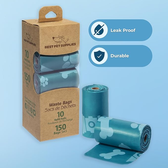 Best Pet Supplies Dog Poop Bags for Waste Refuse Cleanup, Doggy Roll Replacements for Outdoor Puppy Walking and Travel, Leak Proof and Tear Resistant, Thick Plastic - Turquoise, 150 Bags