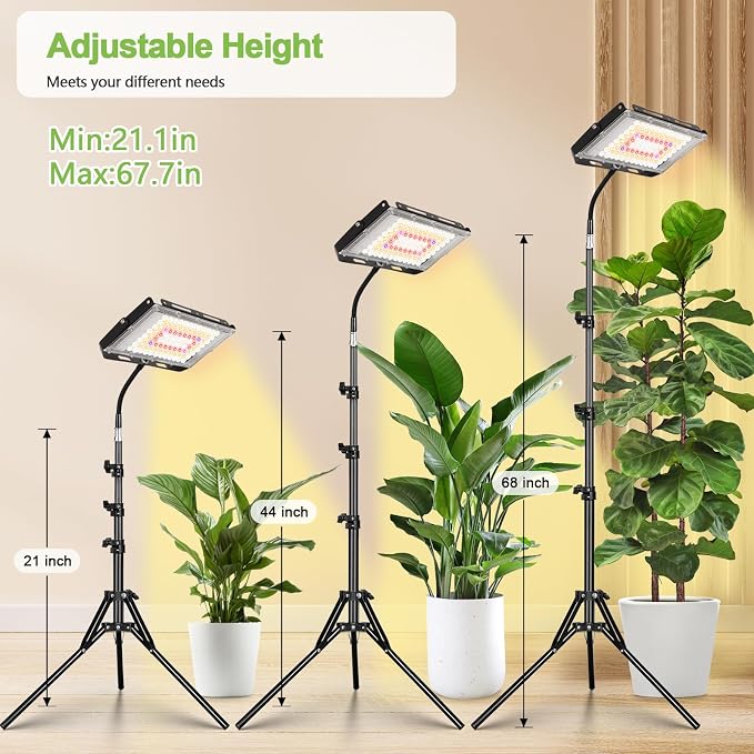 LBW Grow Lights for Indoor Plants, Full Spectrum 96 LEDs Plant Grow Light | On/Off Switch, 21-68 in Adjustable Tripod Stand Upgraded Floor Grow Lamp, Ideal for Tall Large Houseplant Growing
