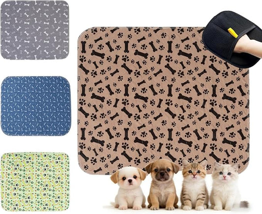 Puppy Pads with Pheromones, Washable Pee Pads for Dogs Potty Training, Reusable Dog Mat with Pet Hair Removal Gloves for Playpen, Crate, Whelping Box (Brown,L)