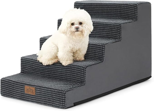 COZY KISS Dog Stairs for Small Dogs 17.7" H, 5-Step Gentle Incline Pet Step for Couch and Beds, Non-Slip Dog Ramp for Puppy Doggie Senior Cats, 17.7x29.5x17.7 Inch, Charcoal Grey