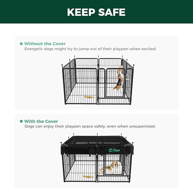 FXW Rollick Unleashed Dog Playpen for Indoor, Yard, RV Camping, 40 inch 8 Panels Dog Pen with Playpen Cover for Medium and Large Dogs, Black│Patented