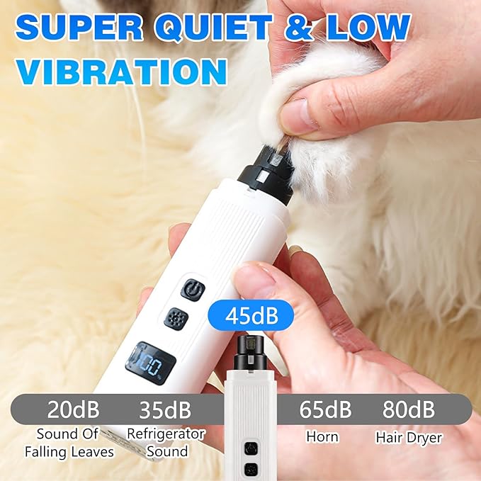 Cat Nail,2-Speed Electric Pet Nail Grinder, Safe Cut Cat Nail Trimmer Rechargeable Dog Nail Clippers with Light, Cat Nail Claw Clippers,Low-Vibration Ultra-Quiet for All Cats ＆Dogs (White)