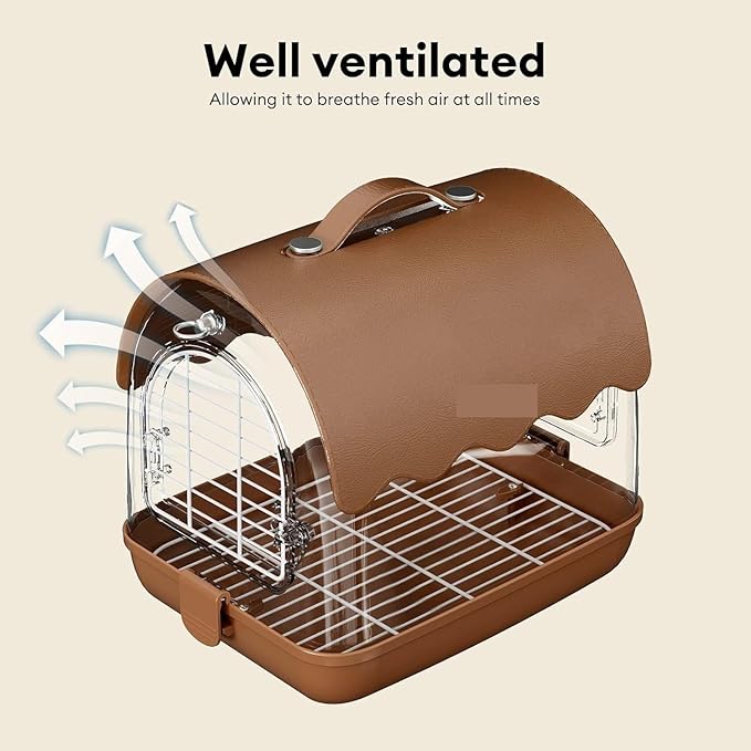 Parakeet Cage,Accessories, Bird Carrier Backpack with Perch, Transparent Travel Cage Bag with Shade Cover Visible Window for Parrots Budgie Small Birds(Brown)