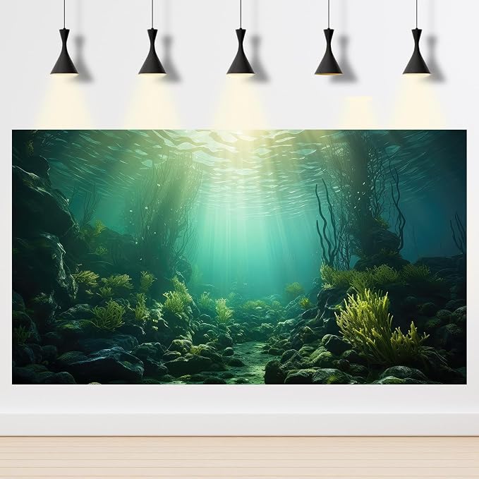 Ocean Aquarium Background Underwater Kelp Forests Fish Tank Background Under The Sea Aquatic Plants Sunrays Reptile Fish Tank Backgrounds Ocean Bed Rock Seagrass Aquarium Backgrounds 30x18in