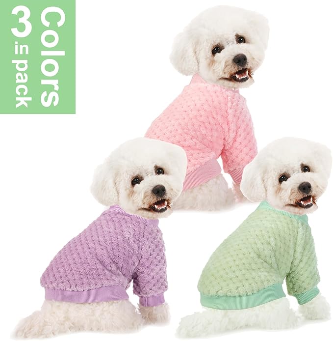 Dog Sweater, 2 or 3 Pack Dog Sweaters for Small Medium Dogs or Cat, Warm Soft Flannel Pet Clothes for Dogs Girl or Boy, Dog Shirt Coat Jacket (X-Small, Pink+Purple+Light Green)