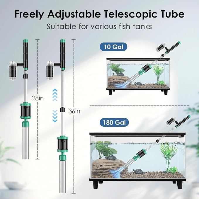 AKKEE Aquarium Vacuum Gravel Cleaner, 36W Electric Fish Tank Cleaner Vacuum, 8 in 1 Multifunctional Aquarium Cleaner for Automatic Water Change, Wash Sand, Water Circulation and Timed Off