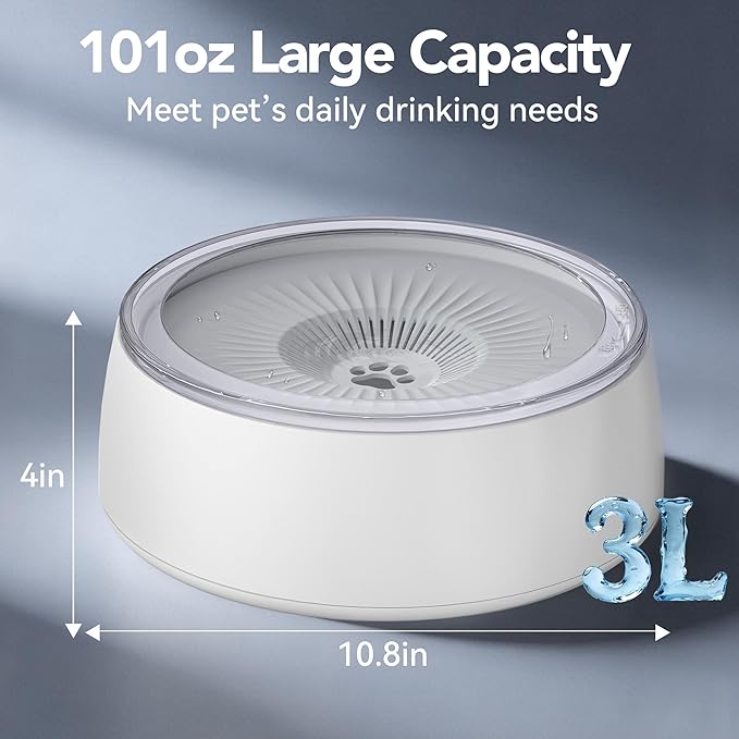 Newget 3L No Spill Dog Water Bowl (101oz) – Slow Drinking Pet Bowl with Replaceable Filter & Slow Feeder Mat, Splash Proof Travel Bowl for Large Dogs Cats, Car & Home Use – Grey