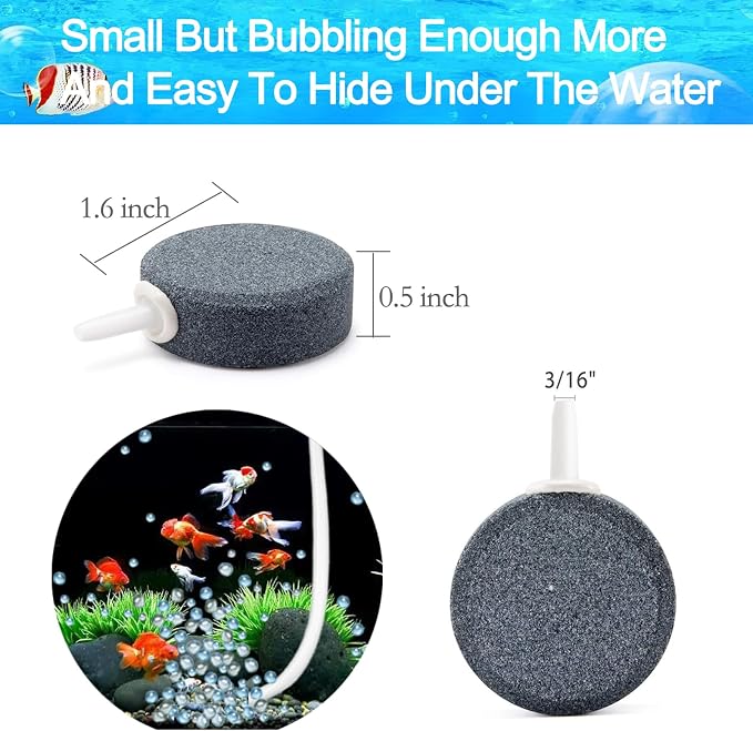 1.6 Inch Aquarium Air Stones Disc Oxygen Diffuser Bubble Air Stone of Aquarium Air Pump Accessories for Nano Air Pumps Fish Tanks Buckets Small Ponds and DWC Reservoirs