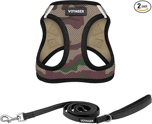 Best Pet Supplies Voyager Step-in Air All Weather Mesh Harness and Reflective Dog 5ft Leash Combo with Neoprene Handle, for Small, Medium and Large Breed Puppies - Army Base, X-Large