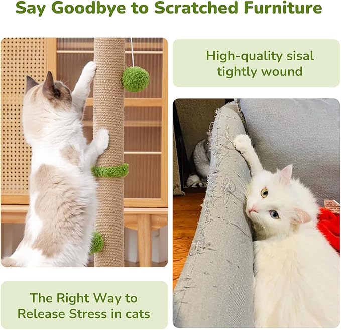 Woochpet 33" Tall Cat Scratching Post for Indoor Cats, Premium Sisal Scratch Posts with Cat Toys and Fun Mouse Holer for Cats at All Ages, Scratcher Tree with Reinforced Stable Base (Green)