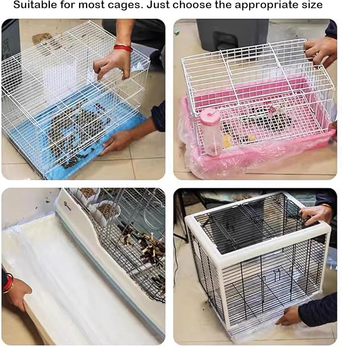 Small Animal Cage Liners Disposable, 50 PCS Rabbit Litter Box Liner Cage Tray Liner Pet Litter Pan Bags Plastic Film Cover for Guinea Pig Bunny Bird Chinchilla Hedgehog (Micro)