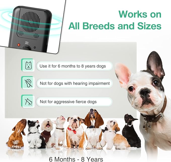 Queenmew Anti Barking Device for Dogs, 3 Modes Rechargeable Dog Bark Deterrent Devices, 30ft Effective Stop Bark Box with Adjustable Frequency & Range for Walking, Fit All Breeds&Size Dog