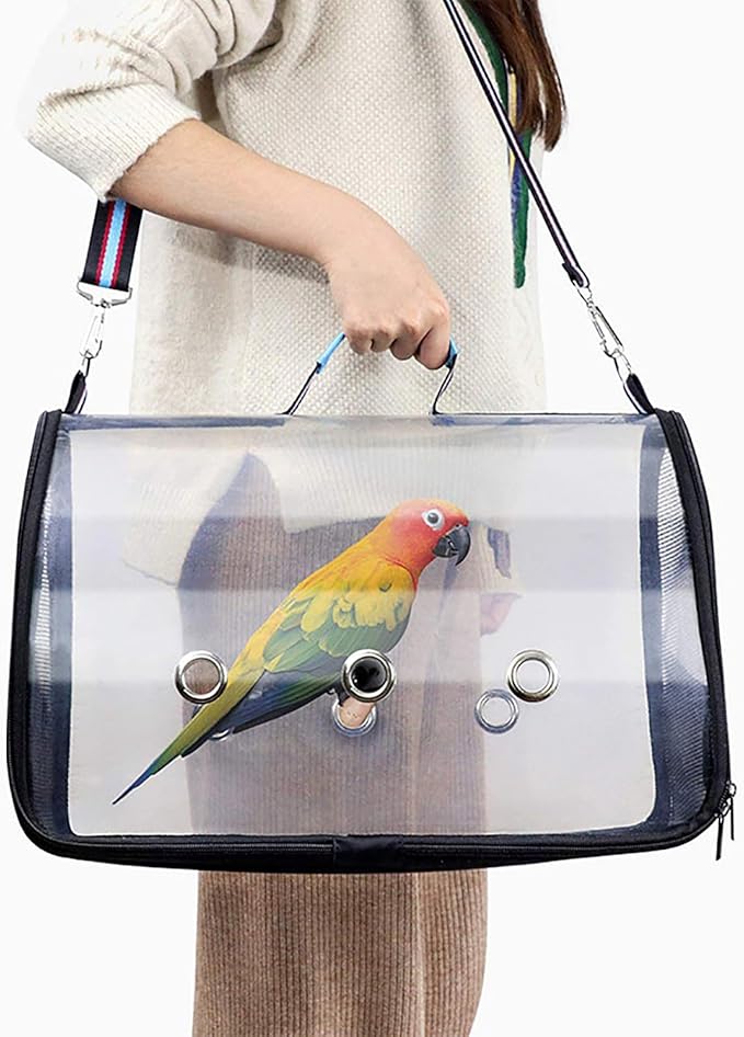 Lightweight Portable Pet Bird Travel Cage, Breathable Bird Carrier Backpack, Parrot Carry Bag with Visible Window Large Space, Shoulder Strap and Standing Perch, for Small Birds