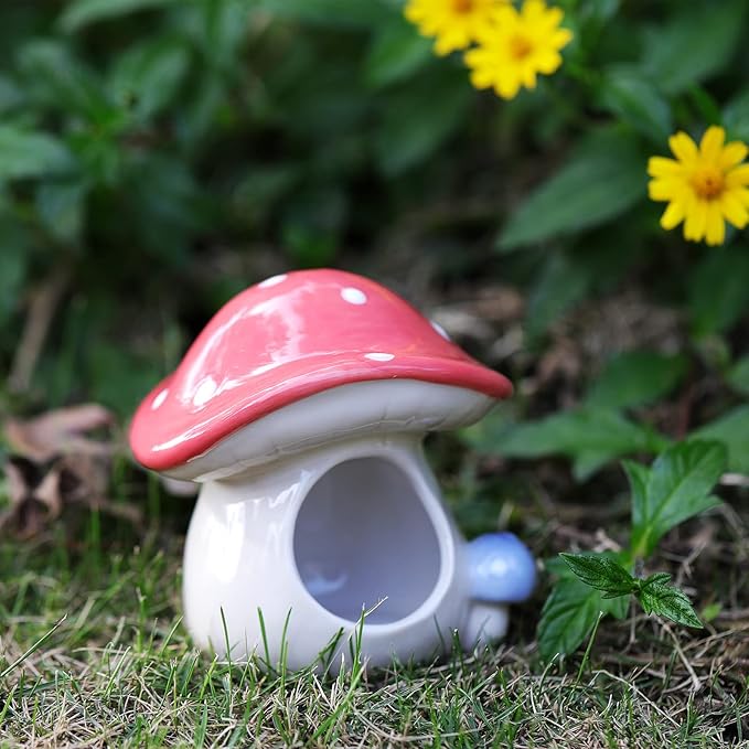 Safe Hamster Bed Mushroom-Shaped Hut with Ceramic for Small Animal All-Season Hideout