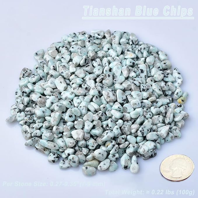Erliway 100g Natural Tianshan Blue Stone Crystal Chips 7-9mm Tumbled Stones | Small Crushed Crystal Stone, Polished Crystals Chips for Fish Tank, Healing Tumbled Rocks for Reiki Jewelry Making Home Décor
