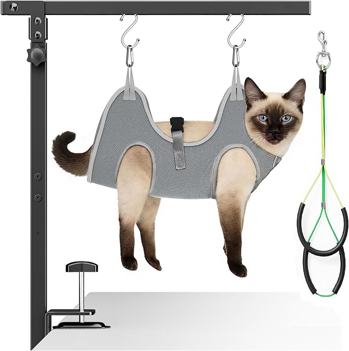 niffgaff Adjustable Dog Grooming Arm with Clamp, 26″–40″ Height, XS Hammock with Back Buckle, No-Sit Grooming Restraint for Small Cats & Dogs