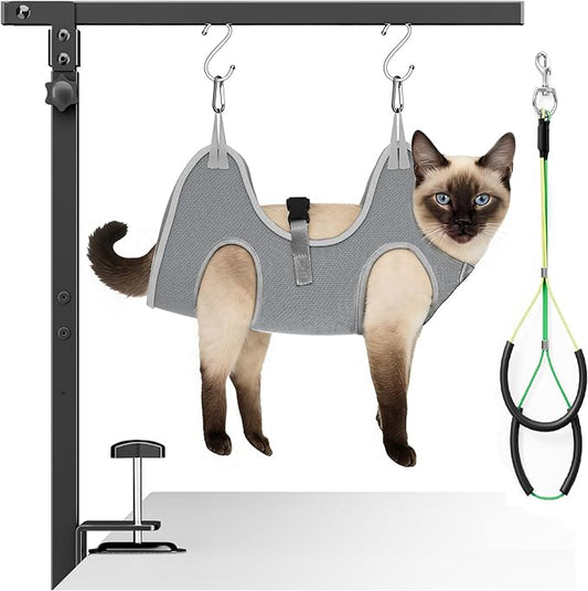 niffgaff Adjustable Dog Grooming Arm with Clamp, 26″–40″ Height, XS Hammock with Back Buckle, No-Sit Grooming Restraint for Small Cats & Dogs