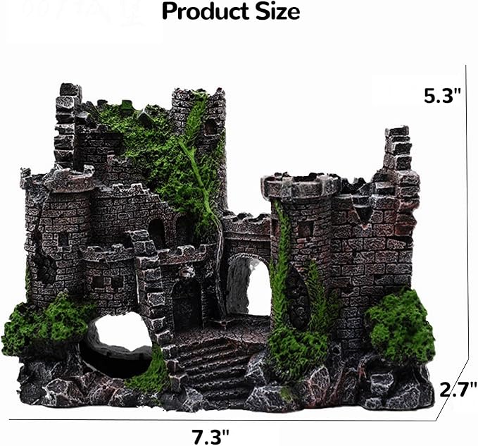 Mipukbay Green Aquarium Decor Castle, Resin Fish Tank Decoration Ornament for Freshwater/Saltwater, Safe Landscape Rock Cave Hideout for Betta Fish, Goldfish and Aquatic Pets