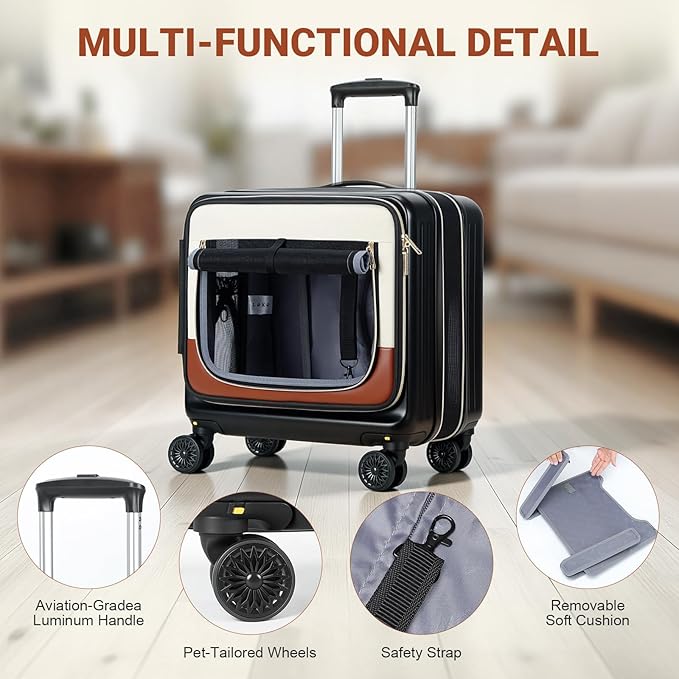 Lekereise Cat Carrier with Wheels Airline Approved Designed for Small Dogs with Expandable Design, 2-in-1 Rolling Cats Travel Carrying Bag for Pets & Owner's Suitcase