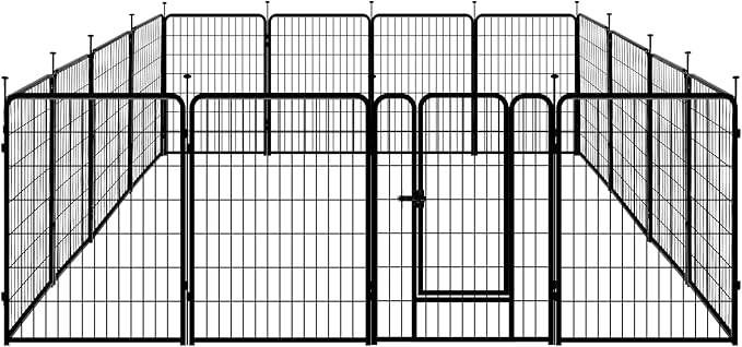 Amazon Basics Dog Playpen, 16 Panels Metal Fence with Door, Foldable for Indoor and Outdoor Use, Suitable for Small to Medium Sized Dogs, 36 Inch Height, Black