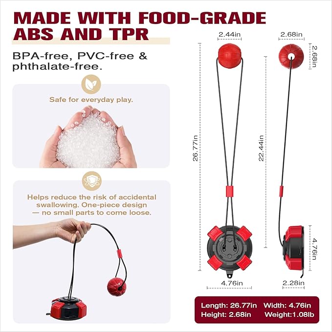 Red & Black Indestructible Suction Cup Dog Toy with Powerful Suction for Aggressive Chewers Interactive Tug of War Puzzle Enrichment Ball for Small/Medium Dogs Boredom Relief Indoor Outdoor Use