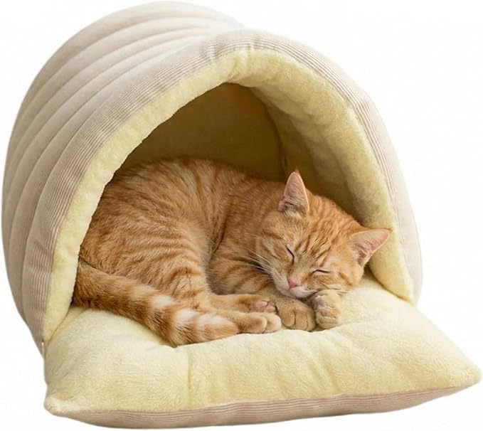 Cat Cave Bed for Indoor, Cat Sleeping Bag,2-in-1 Detachable Cat Bed with Zipper & Snap Buttons, Washable Covered Kitty Tent with Soft Arctic Fleece, Warm Calming Pet Bed for Small Dogs & Cats(White)