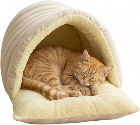 Cat Cave Bed for Indoor, Cat Sleeping Bag,2-in-1 Detachable Cat Bed with Zipper & Snap Buttons, Washable Covered Kitty Tent with Soft Arctic Fleece, Warm Calming Pet Bed for Small Dogs & Cats(White)