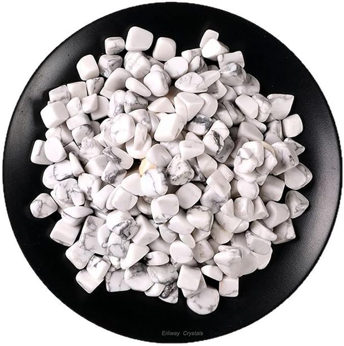 Erliway 100g Natural White Howlite Crystal Chips 7-9mm Tumbled Stones | Small Crushed Crystal Stone, Polished Crystals Chips for Fish Tank, Healing Tumbled Rocks for Reiki Jewelry Making Home Décor