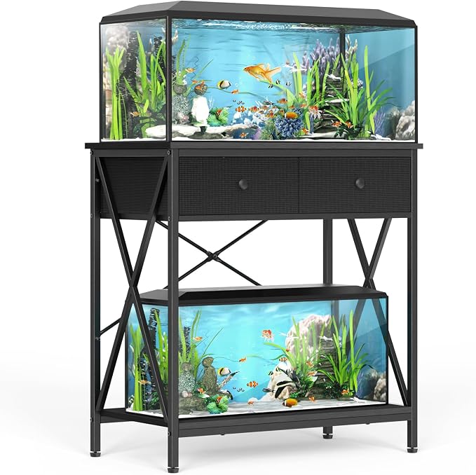 Fish Tank Stand with Storage, 20-29 Gallon Aquarium Stand Easy Clean | Heavy Duty Metal, 2-Tier Breeder Reptile Turtle Terrarium Stand Fits Office Home,30.7" x 16.5" MDF Tabletop, 330lbs Capacity