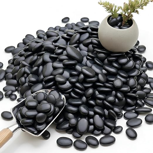 3/8-Inch Plant Decorative Gravel-12 Pounds Natural Black Decorative Pebbles | Smooth and Round, Black and Shiny, Scratch Resistant and Wear-Resistant, Natural Raw Stone